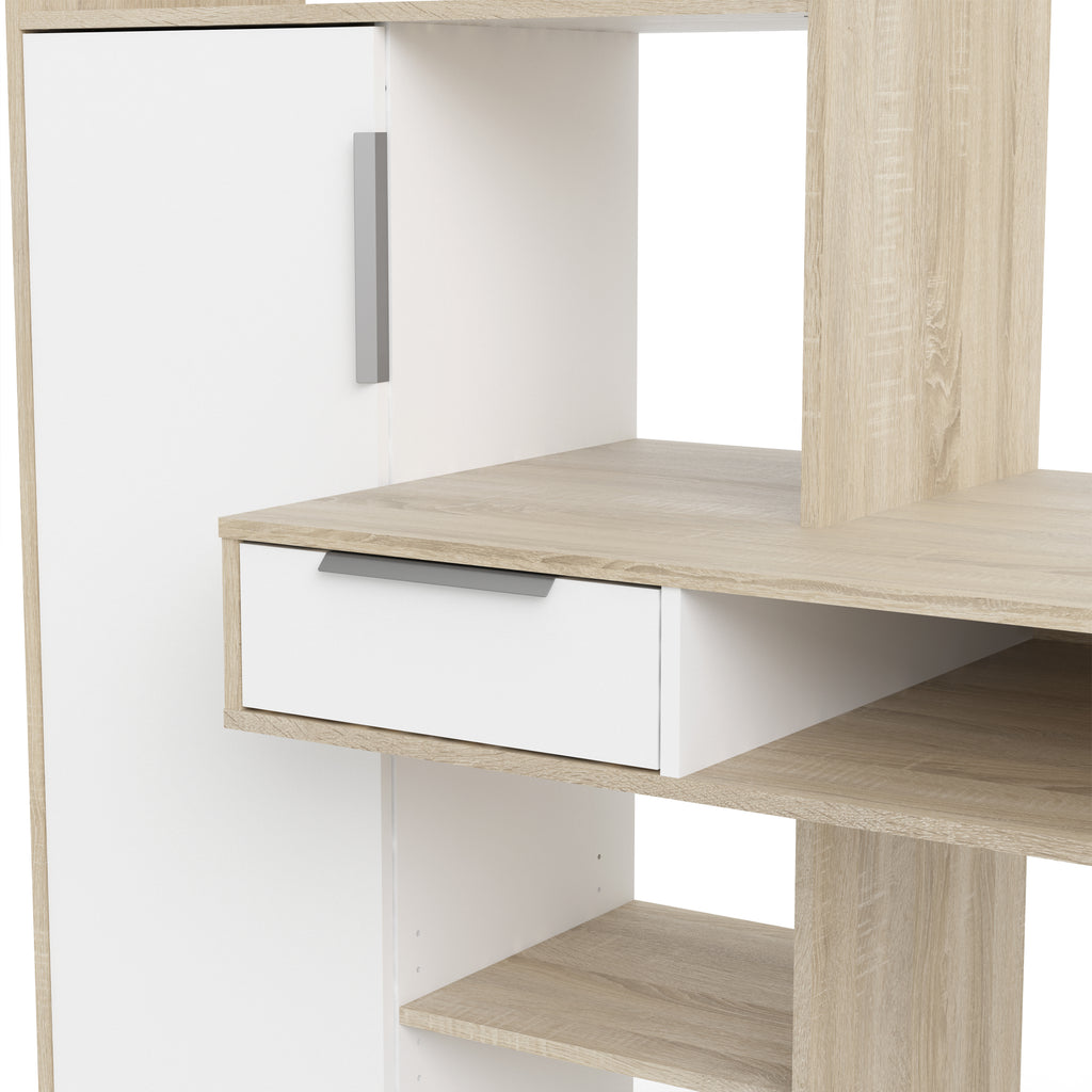 Fenton Desk Multi Functional Desk with Drawer and 1 Door in White and Oak