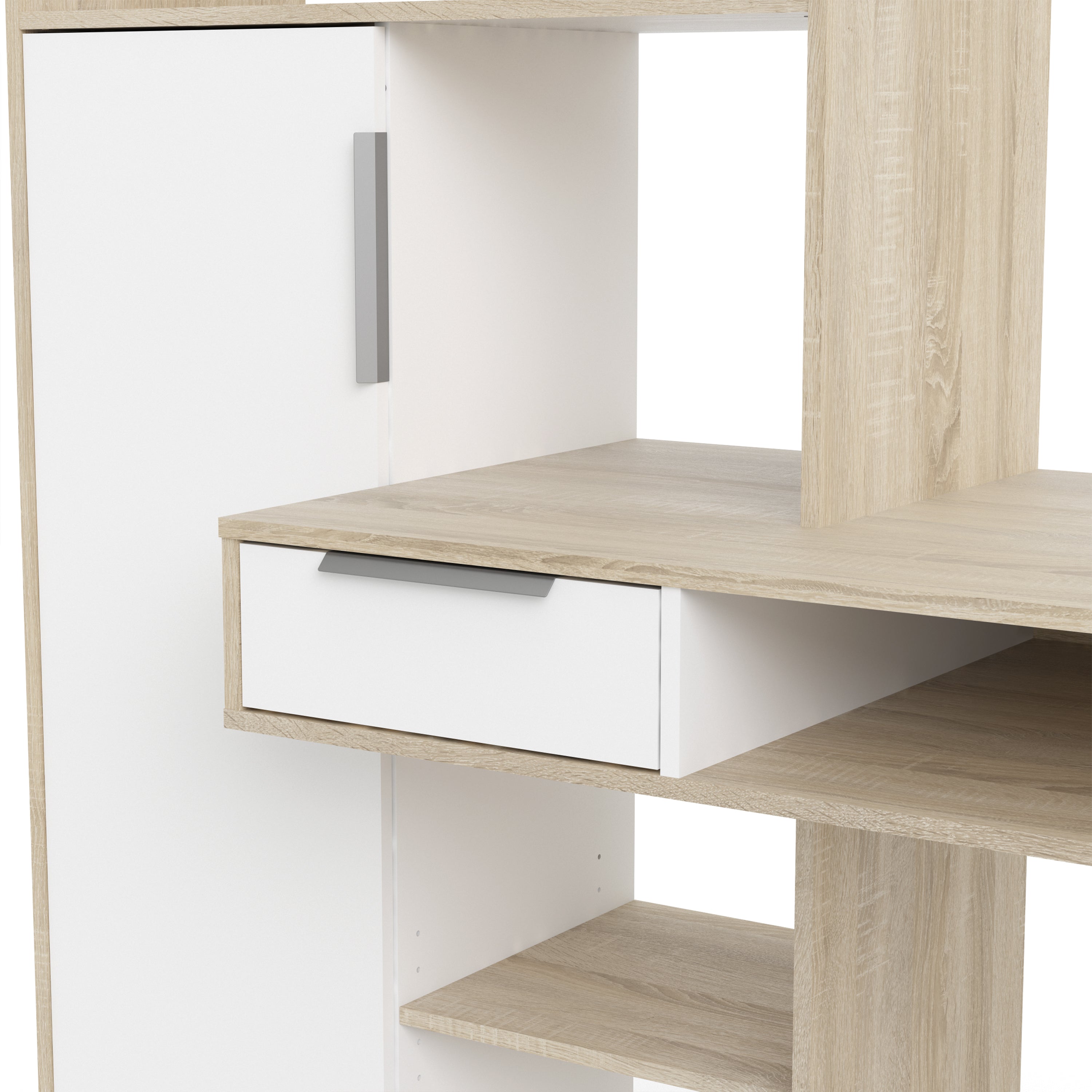 Fenton Desk Multi Functional Desk with Drawer and 1 Door in White and Oak