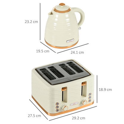 3000W 1.7L Rapid Boil Kettle & 4 Slice Toaster, Kettle and Toaster Set with 7 Browning Controls and Crumb Tray, Beige