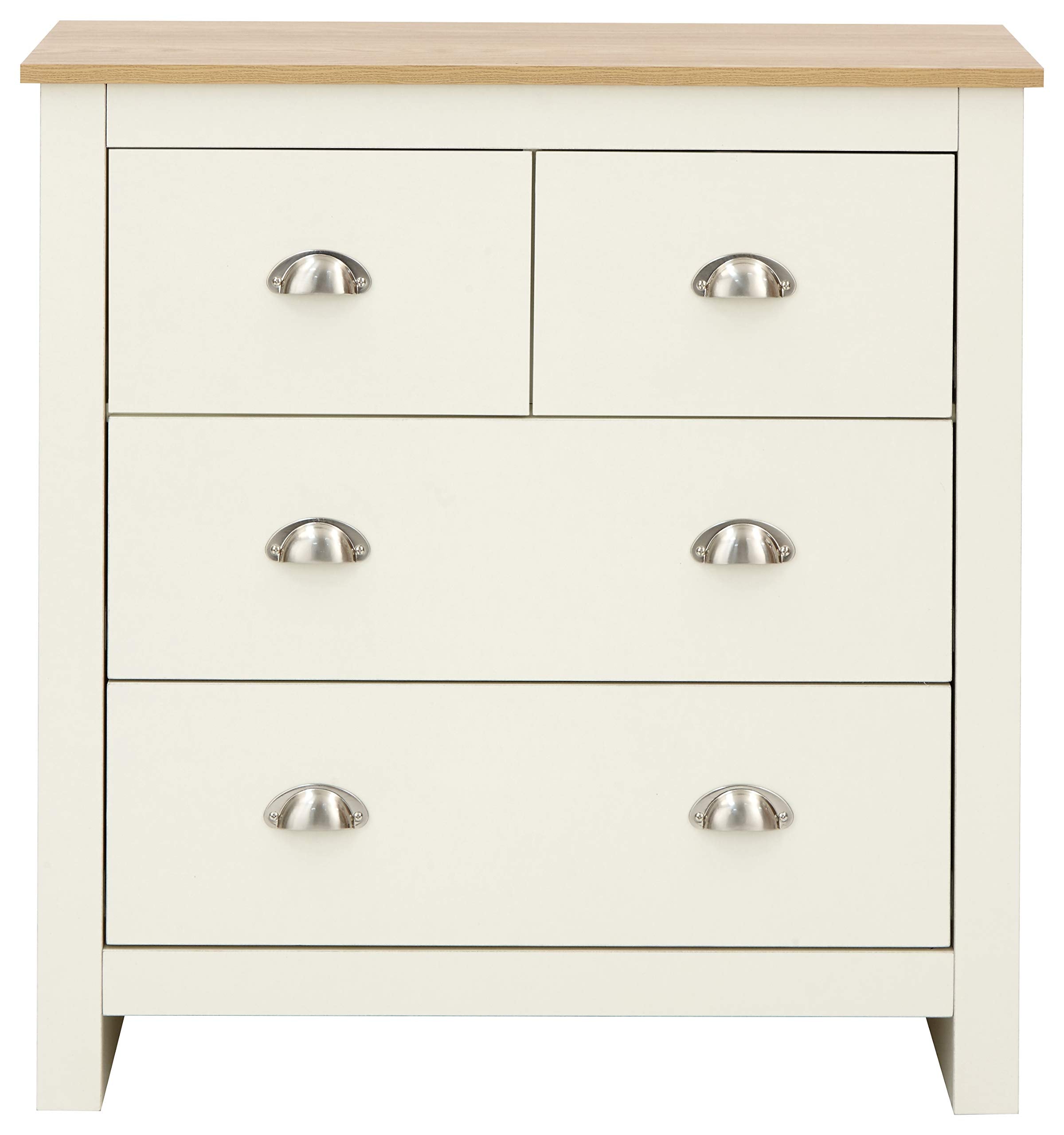 Lancaster Wooden 4 Drawer Chest With Steel Cup Handle & 37.7 Litre Drawers, Modern Bedroom Furniture Chest Of Drawers Storage Unit, Contrast Oak