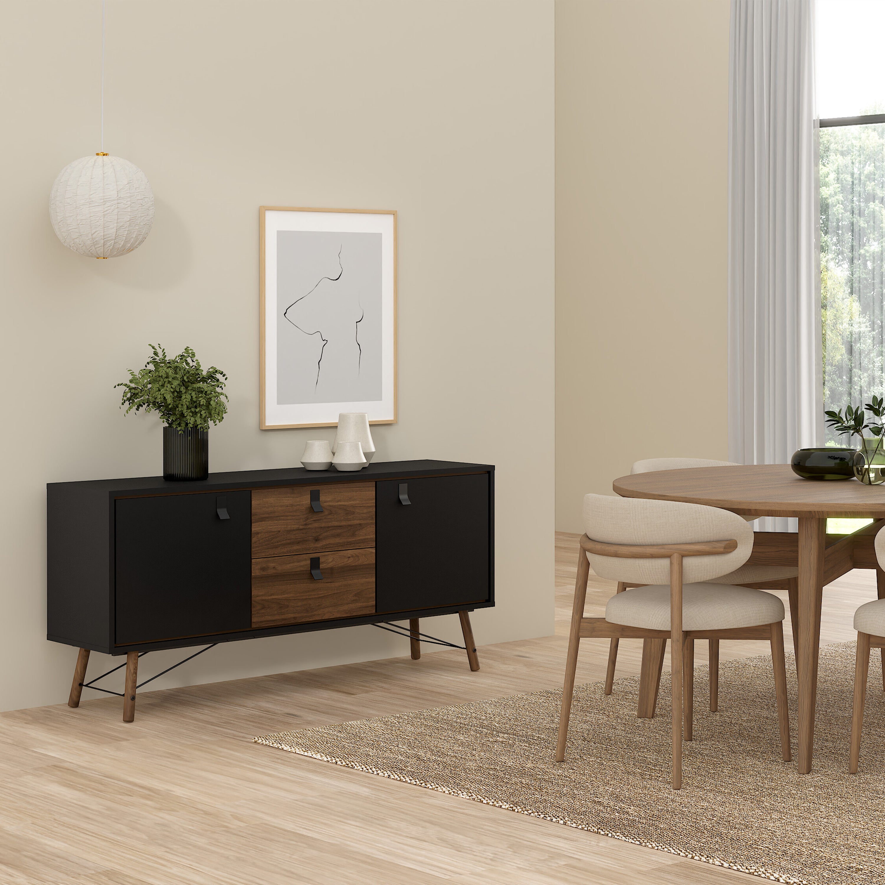 Raya Sideboard 2 Doors 2 Drawers in Matt Black Walnut
