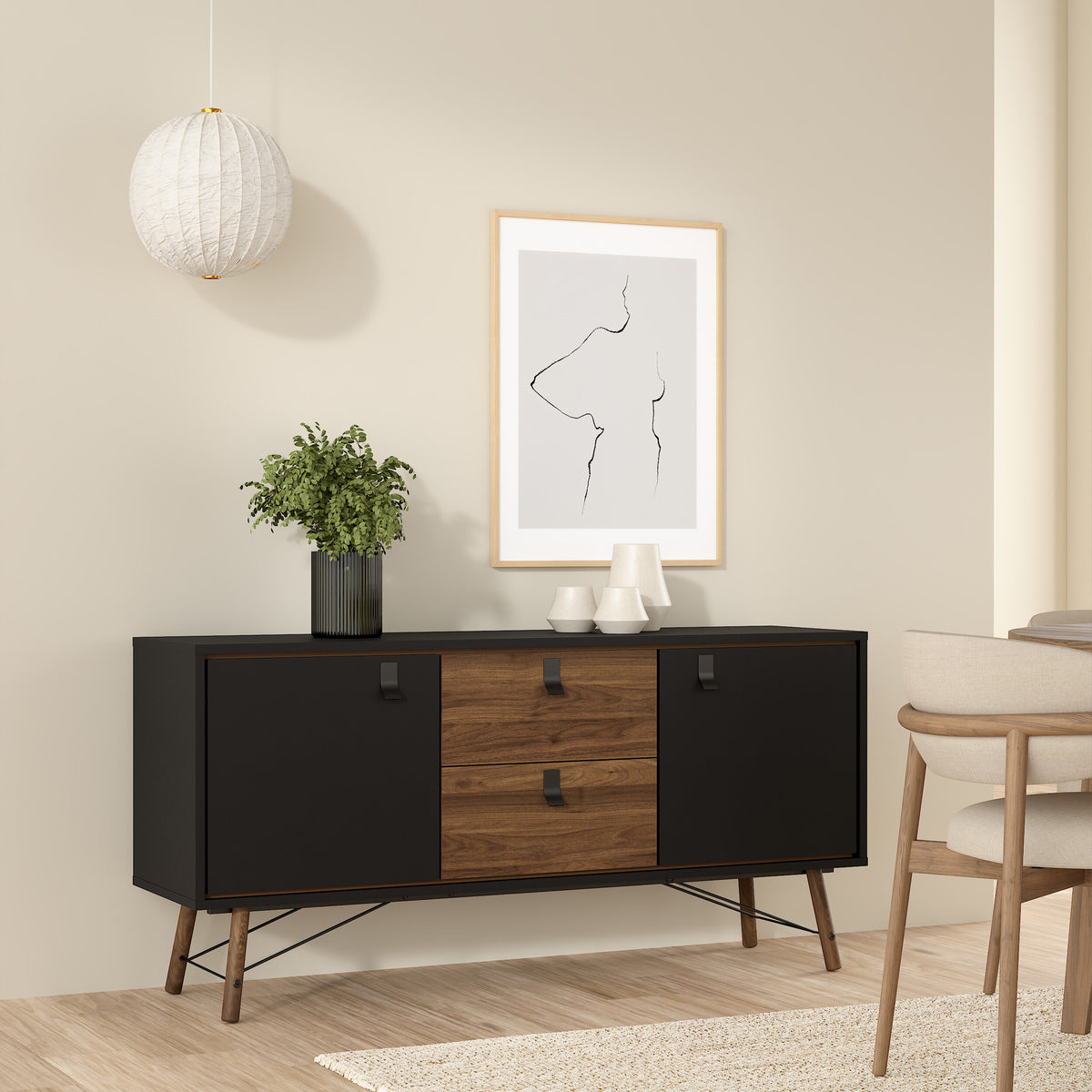 Raya Sideboard 2 Doors 2 Drawers in Matt Black Walnut