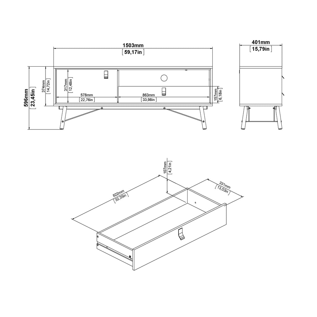 Raya TV Unit 1 Door 1 Drawer in Matt Black Walnut