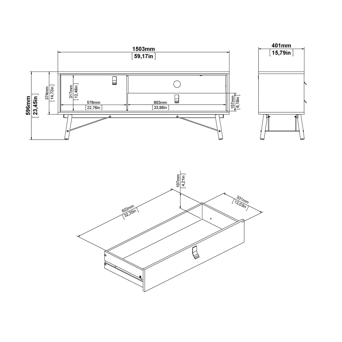 Raya TV Unit 1 Door 1 Drawer in Matt Black Walnut