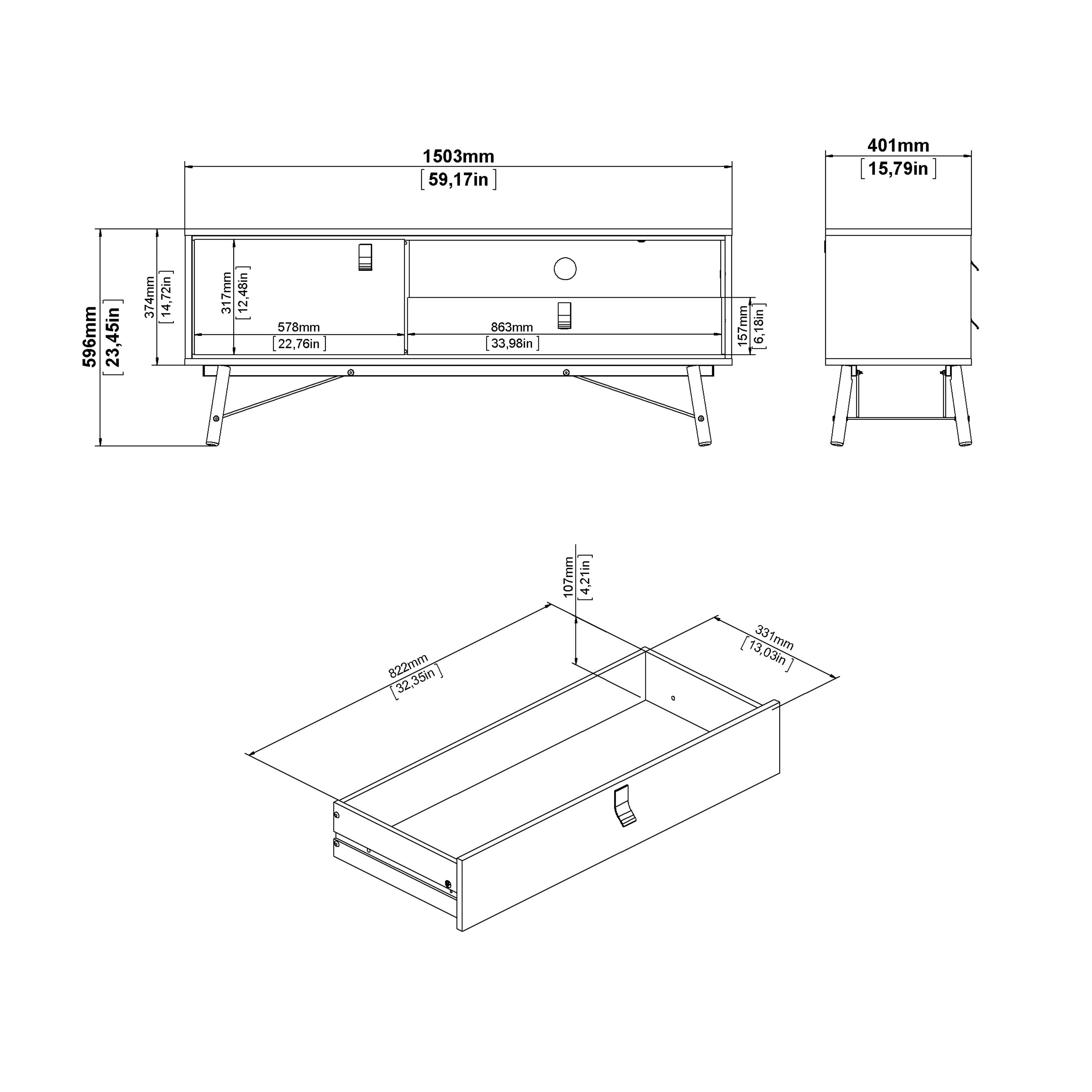 Raya TV Unit 1 Door 1 Drawer in Matt Black Walnut