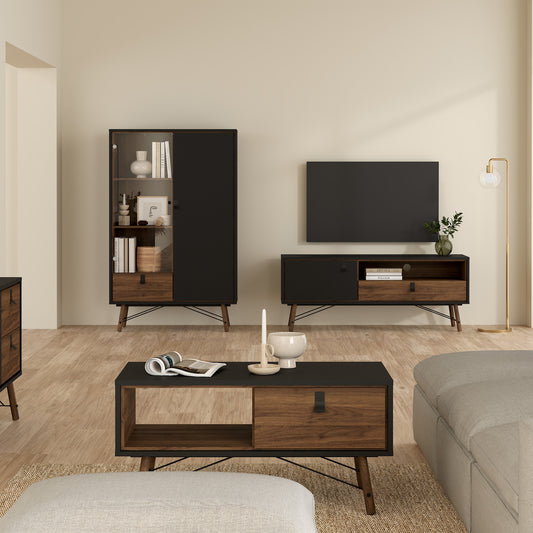 Raya TV Unit 1 Door 1 Drawer in Matt Black Walnut