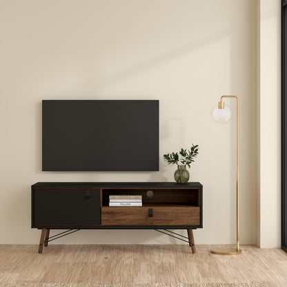 Raya TV Unit 1 Door 1 Drawer in Matt Black Walnut