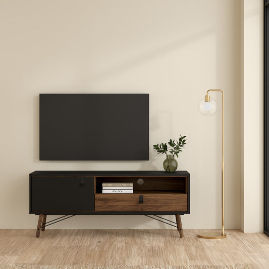 Raya TV Unit 1 Door 1 Drawer in Matt Black Walnut