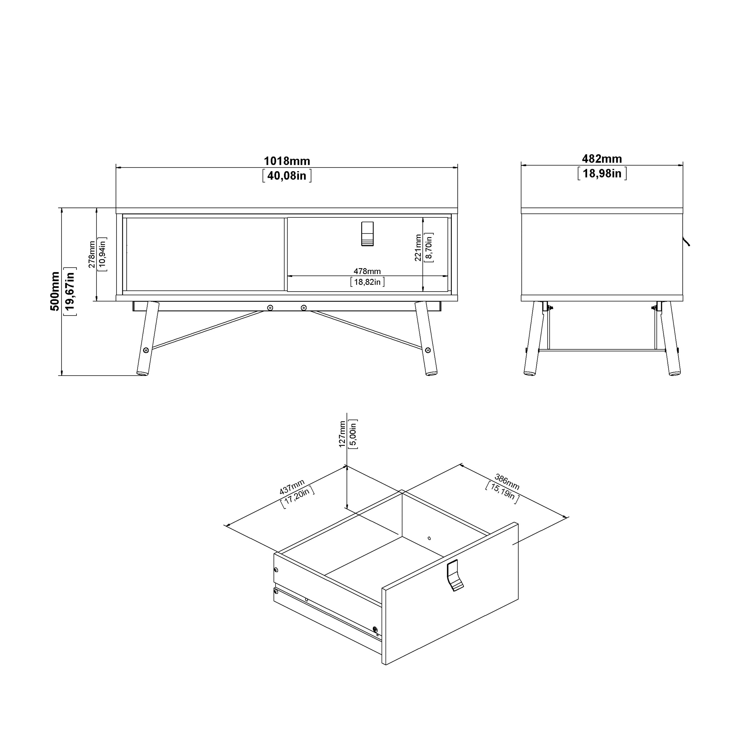 Raya Coffee Table with 1 Drawer in Matt White