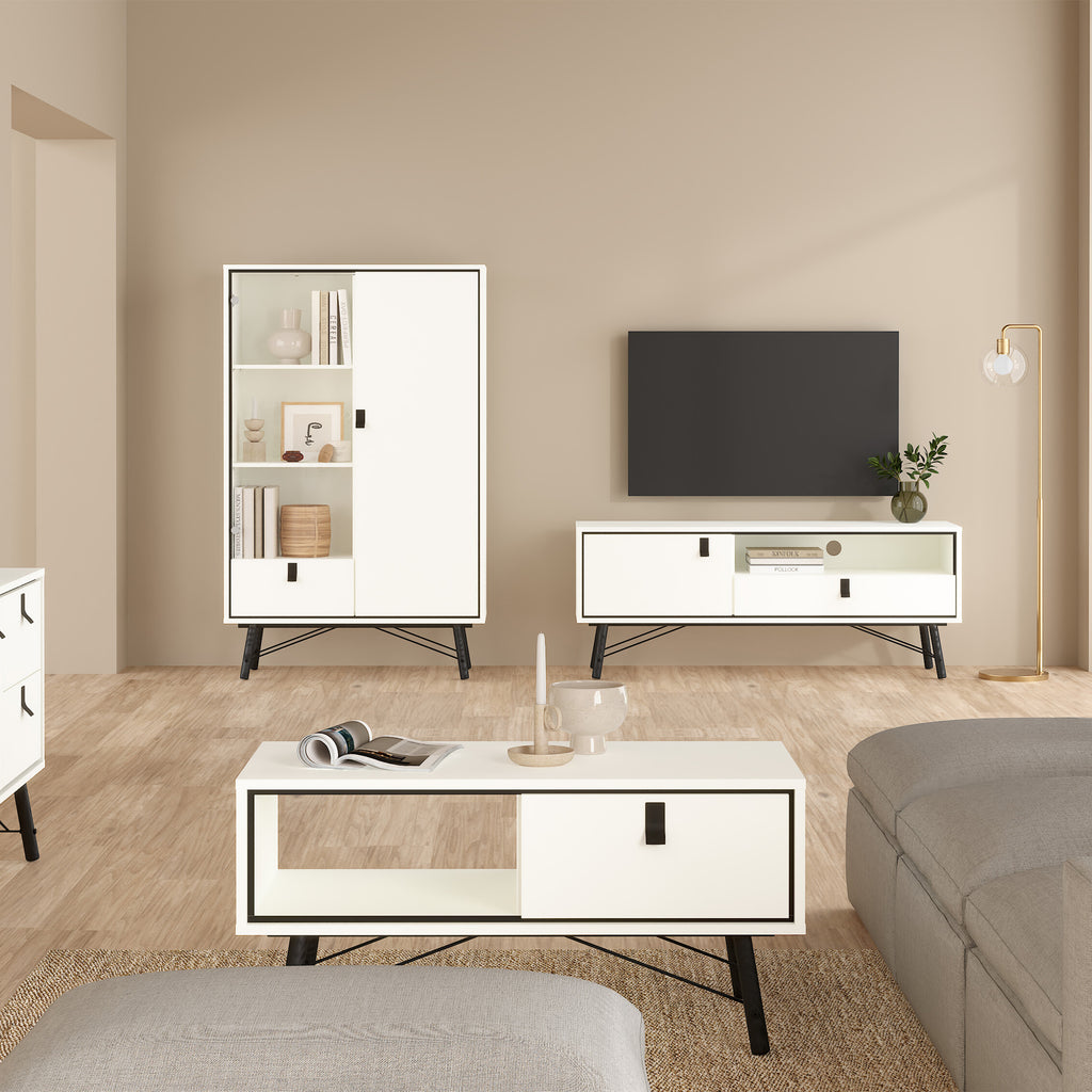 Raya Coffee Table with 1 Drawer in Matt White