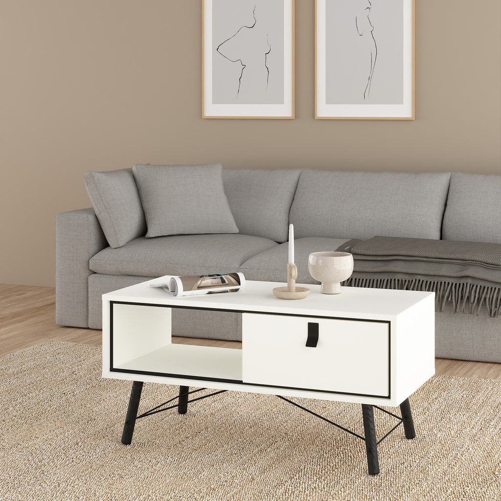Raya Coffee Table with 1 Drawer in Matt White