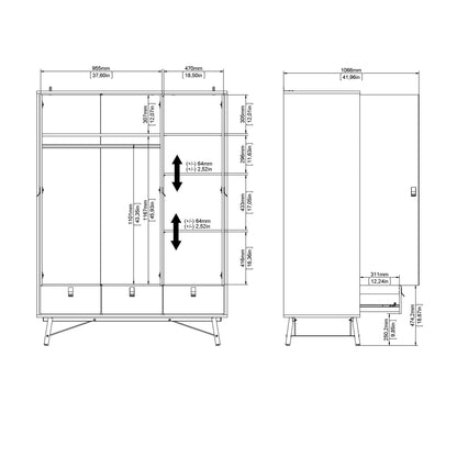Raya Wardrobe 3 Doors 3 Drawers in Matt Black Walnut