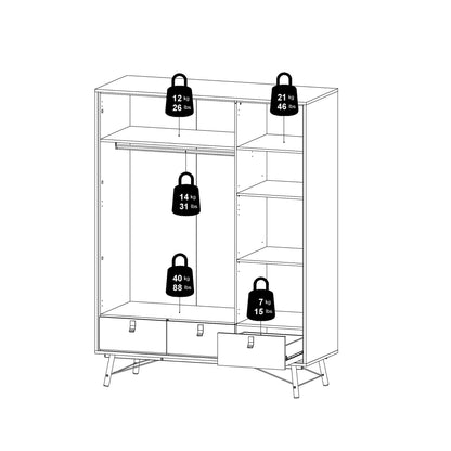 Raya Wardrobe 3 Doors 3 Drawers in Matt Black Walnut