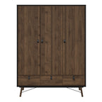 Raya Wardrobe 3 Doors 3 Drawers in Matt Black Walnut