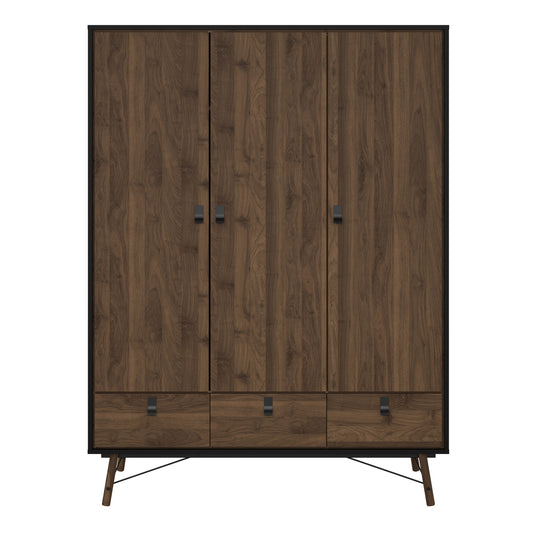 Raya Wardrobe 3 Doors 3 Drawers in Matt Black Walnut