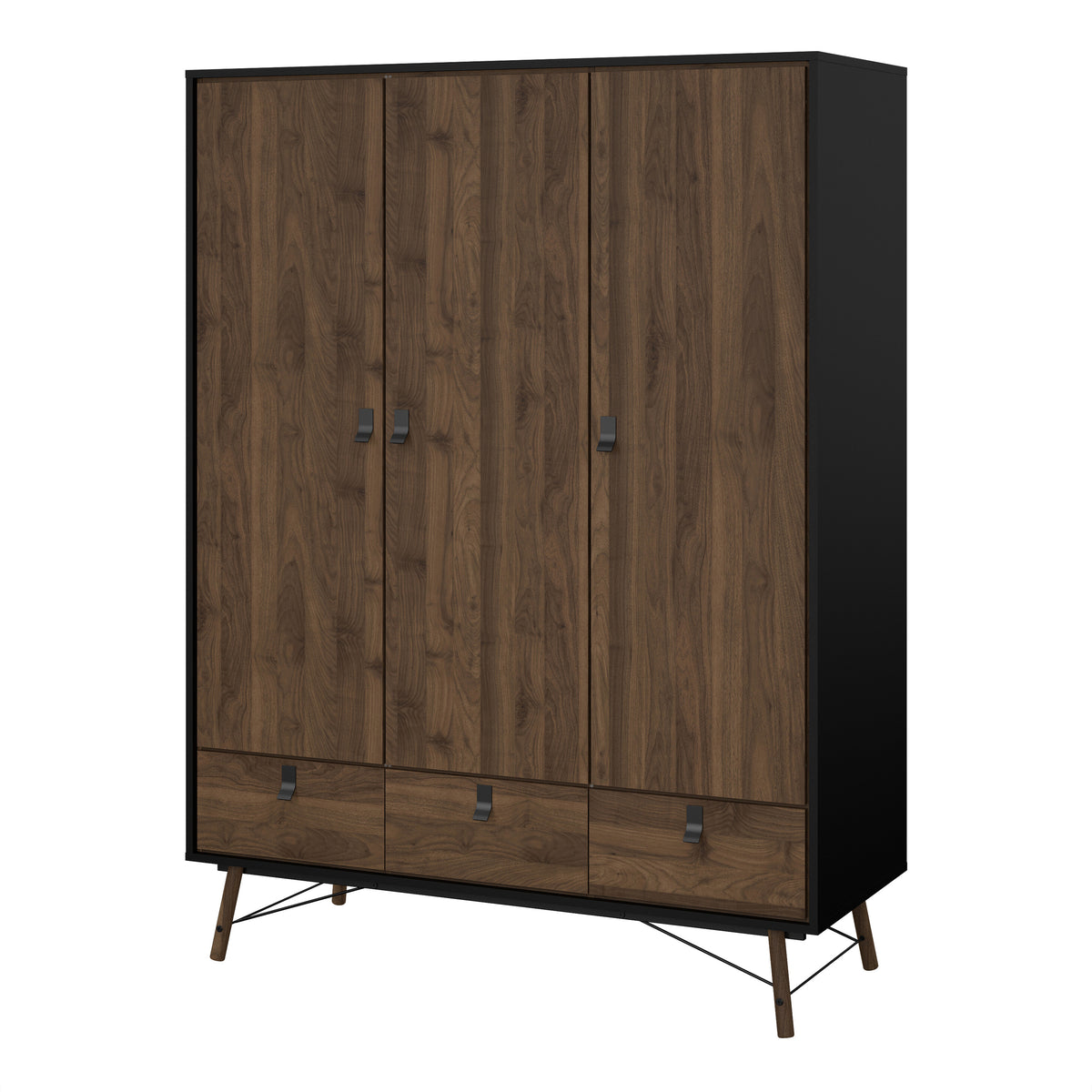 Raya Wardrobe 3 Doors 3 Drawers in Matt Black Walnut
