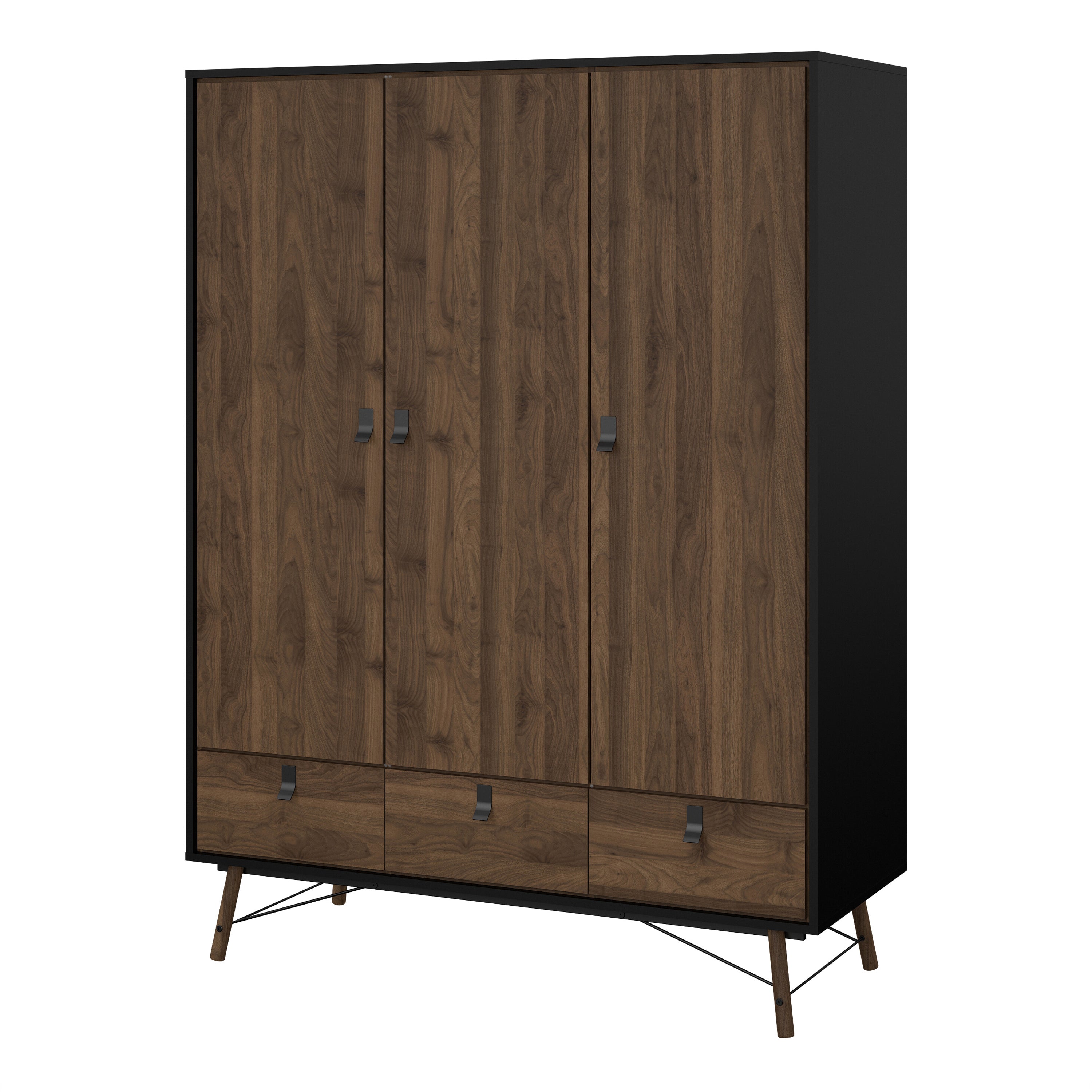 Raya Wardrobe 3 Doors 3 Drawers in Matt Black Walnut