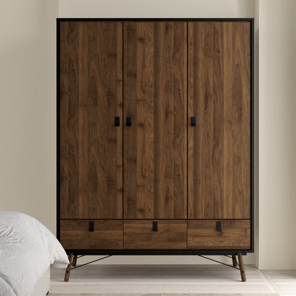 Raya Wardrobe 3 Doors 3 Drawers in Matt Black Walnut