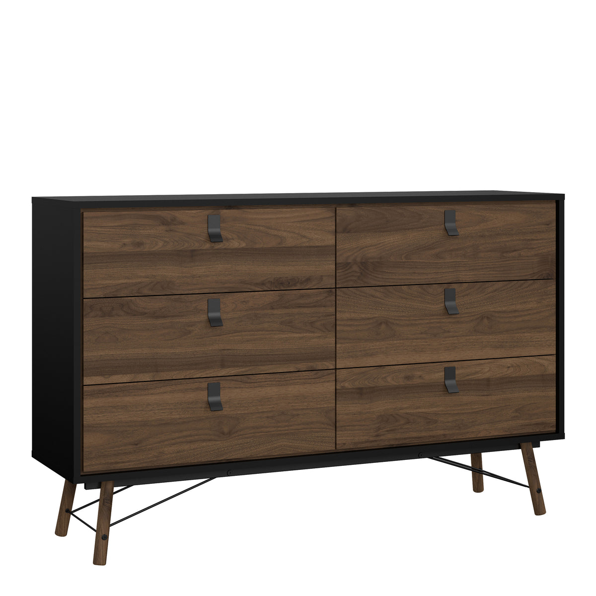 Raya Wide 6 Drawer Chest in Matt Black Walnut