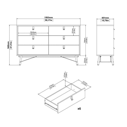 Raya Wide 6 Drawer Chest in Matt Black Walnut