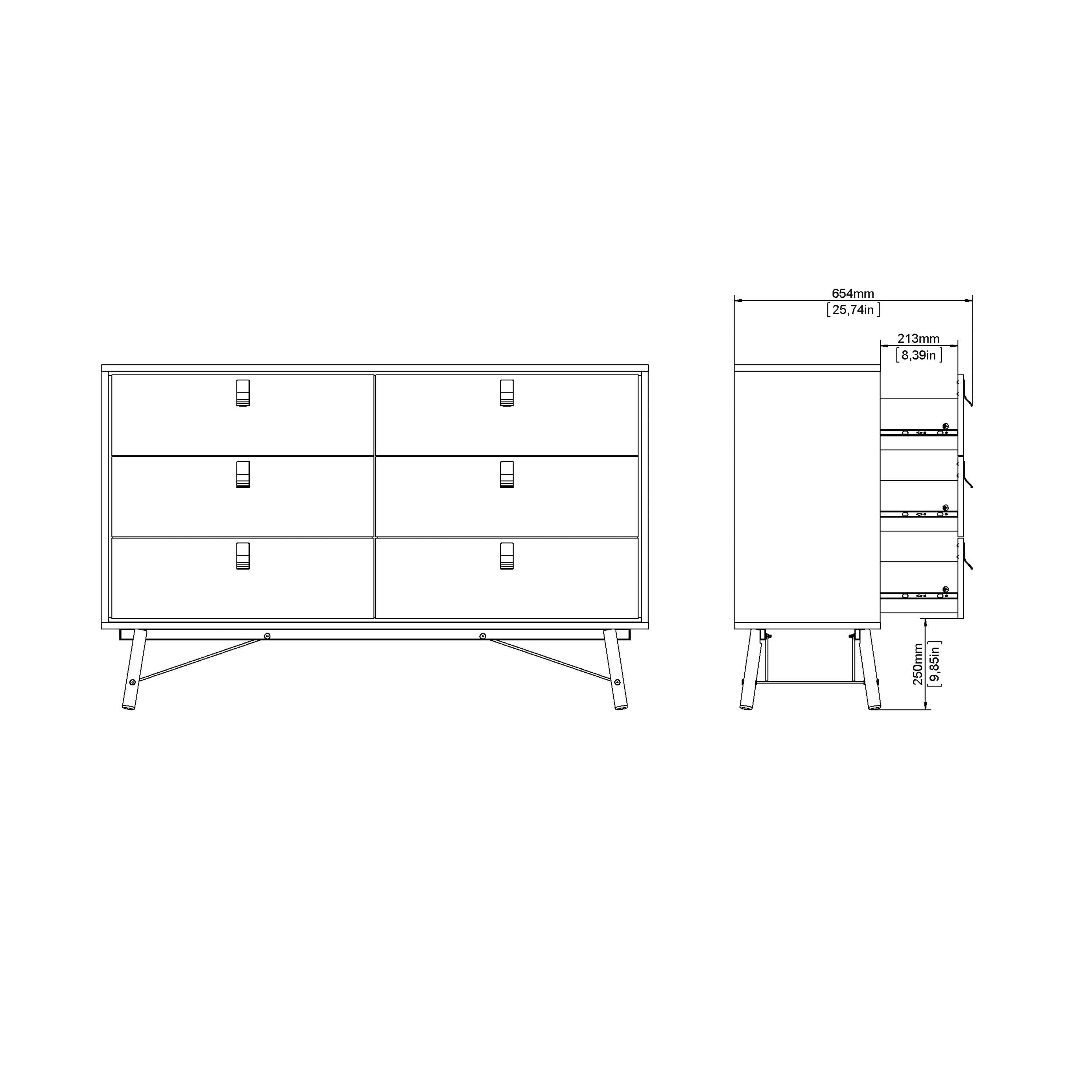 Raya Wide 6 Drawer Chest in Matt Black Walnut