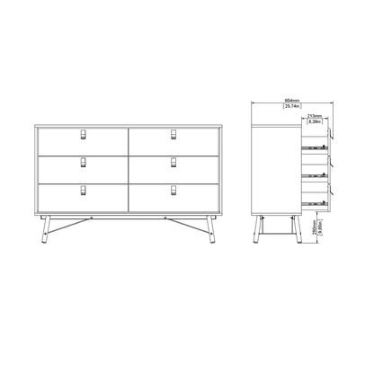 Raya Wide 6 Drawer Chest in Matt Black Walnut