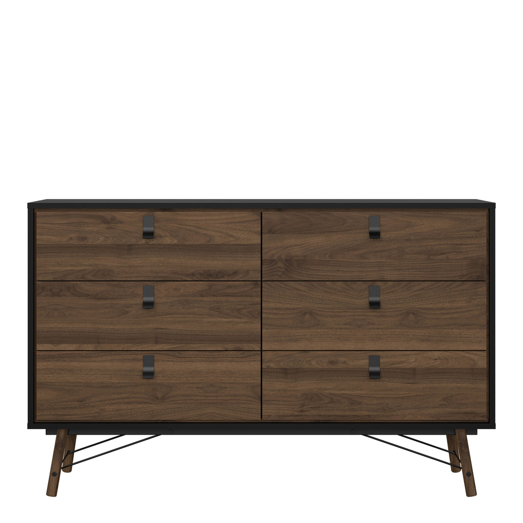 Raya Wide 6 Drawer Chest in Matt Black Walnut