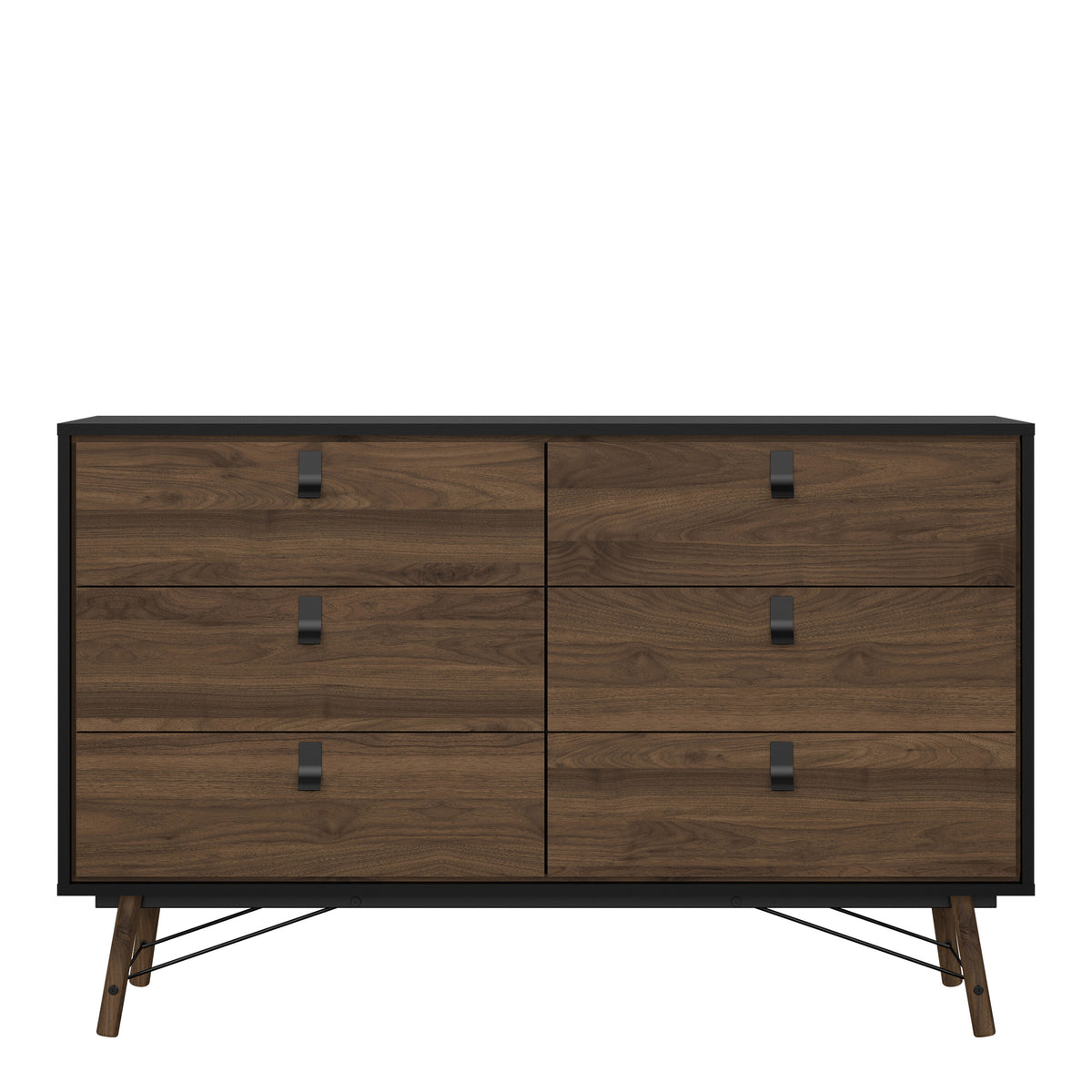 Raya Wide 6 Drawer Chest in Matt Black Walnut