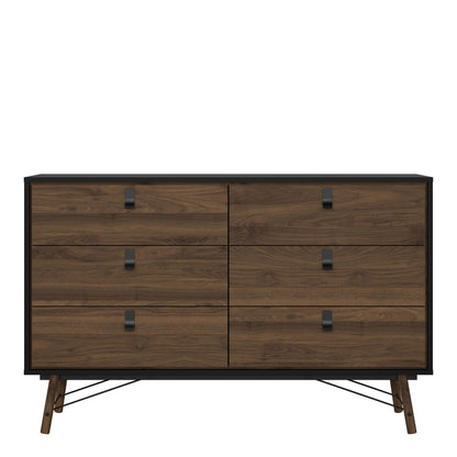 Raya Wide 6 Drawer Chest in Matt Black Walnut