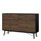 Raya Wide 6 Drawer Chest in Matt Black Walnut