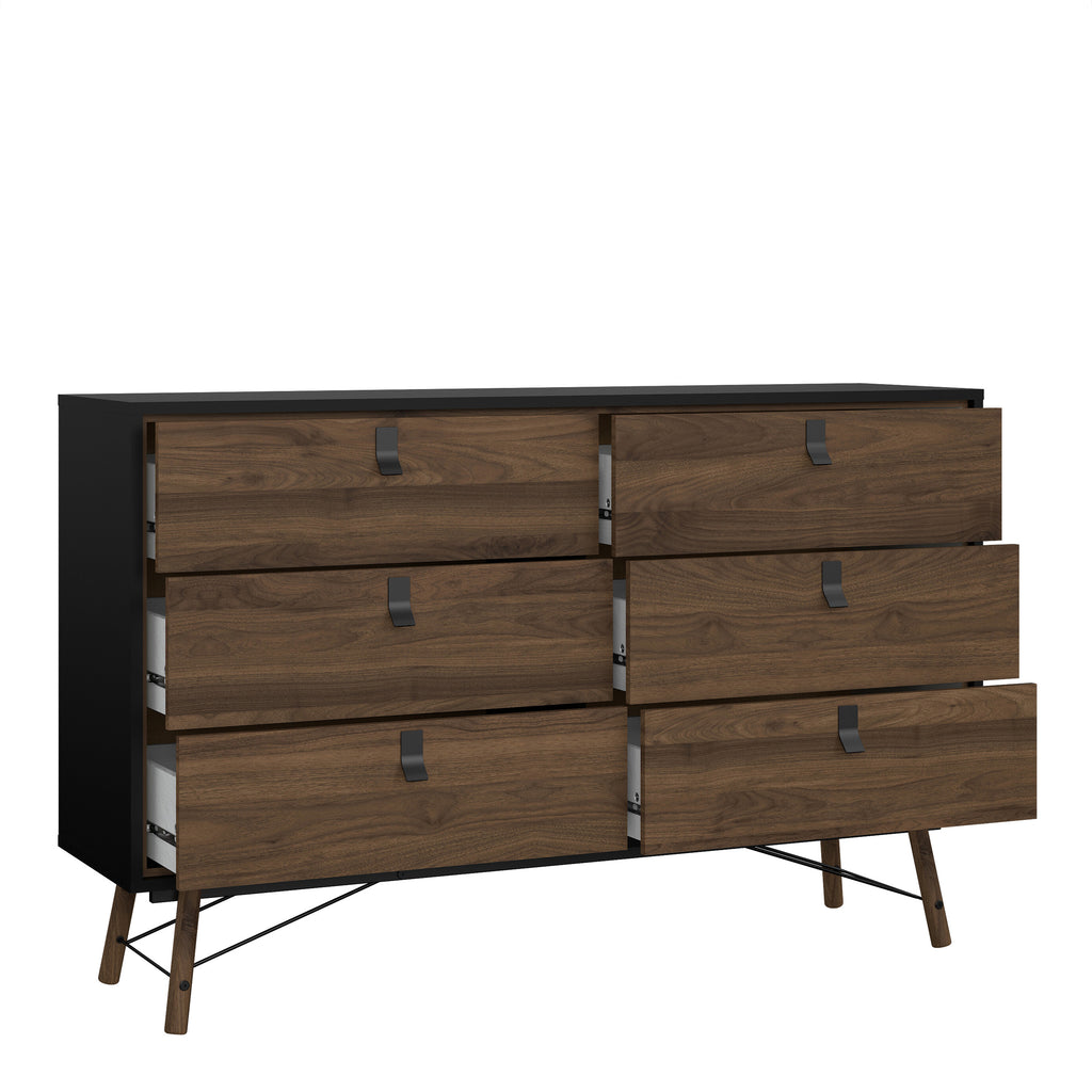 Raya Wide 6 Drawer Chest in Matt Black Walnut