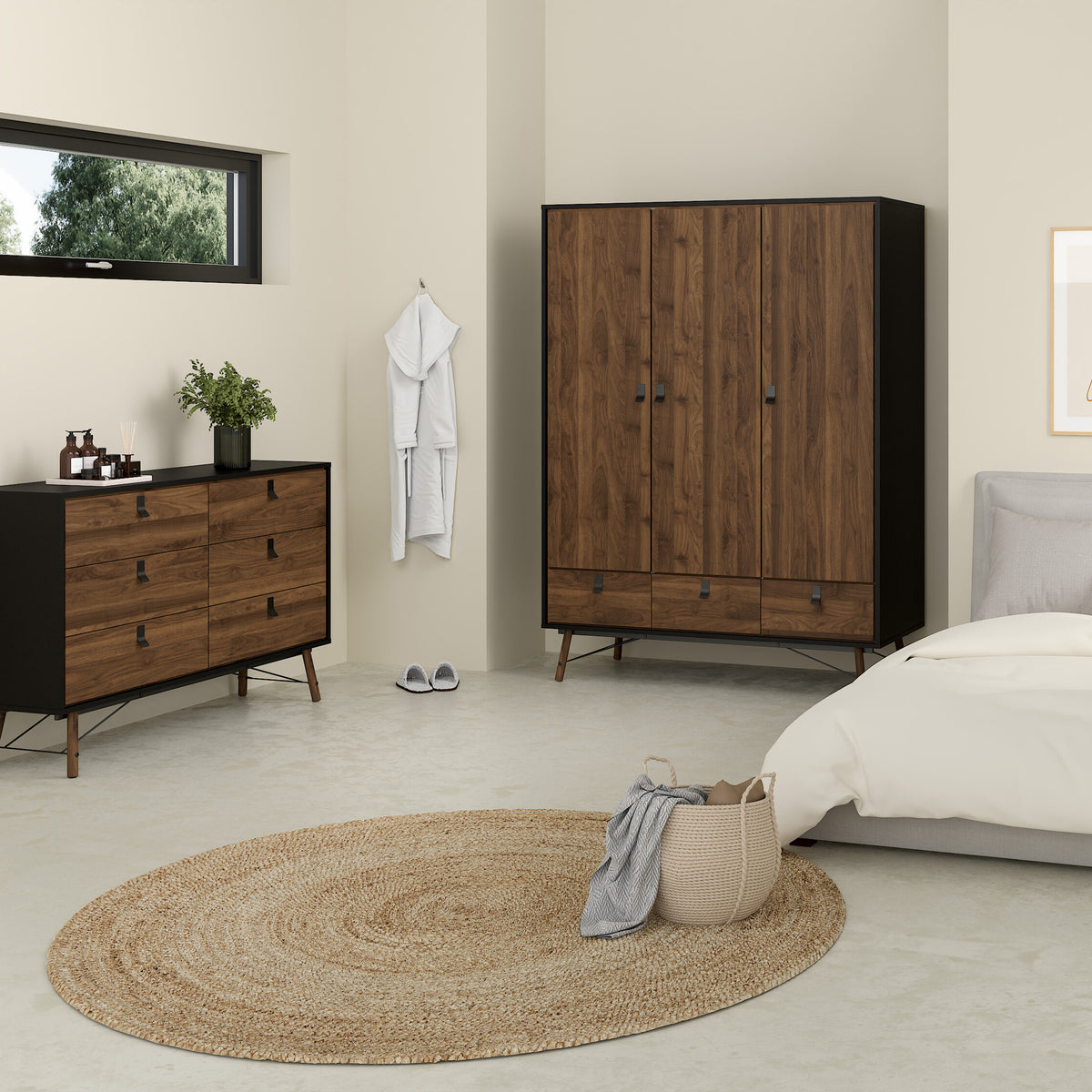 Raya Wide 6 Drawer Chest in Matt Black Walnut
