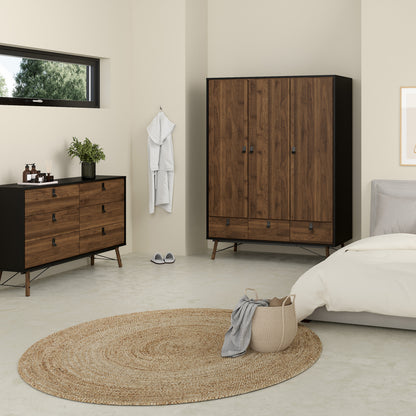Raya Wide 6 Drawer Chest in Matt Black Walnut