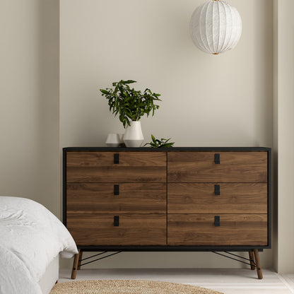 Raya Wide 6 Drawer Chest in Matt Black Walnut
