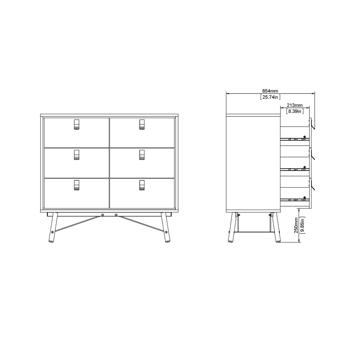 Raya 6 Drawer Chest in Matt Black Walnut
