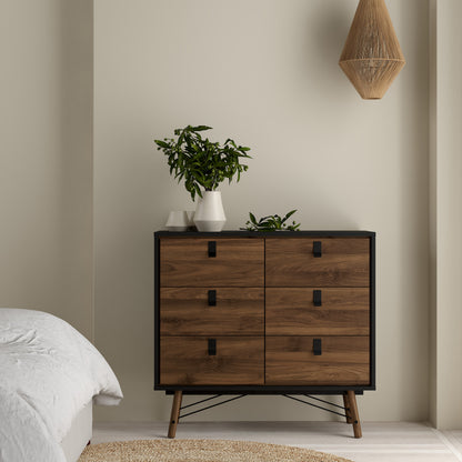 Raya 6 Drawer Chest in Matt Black Walnut