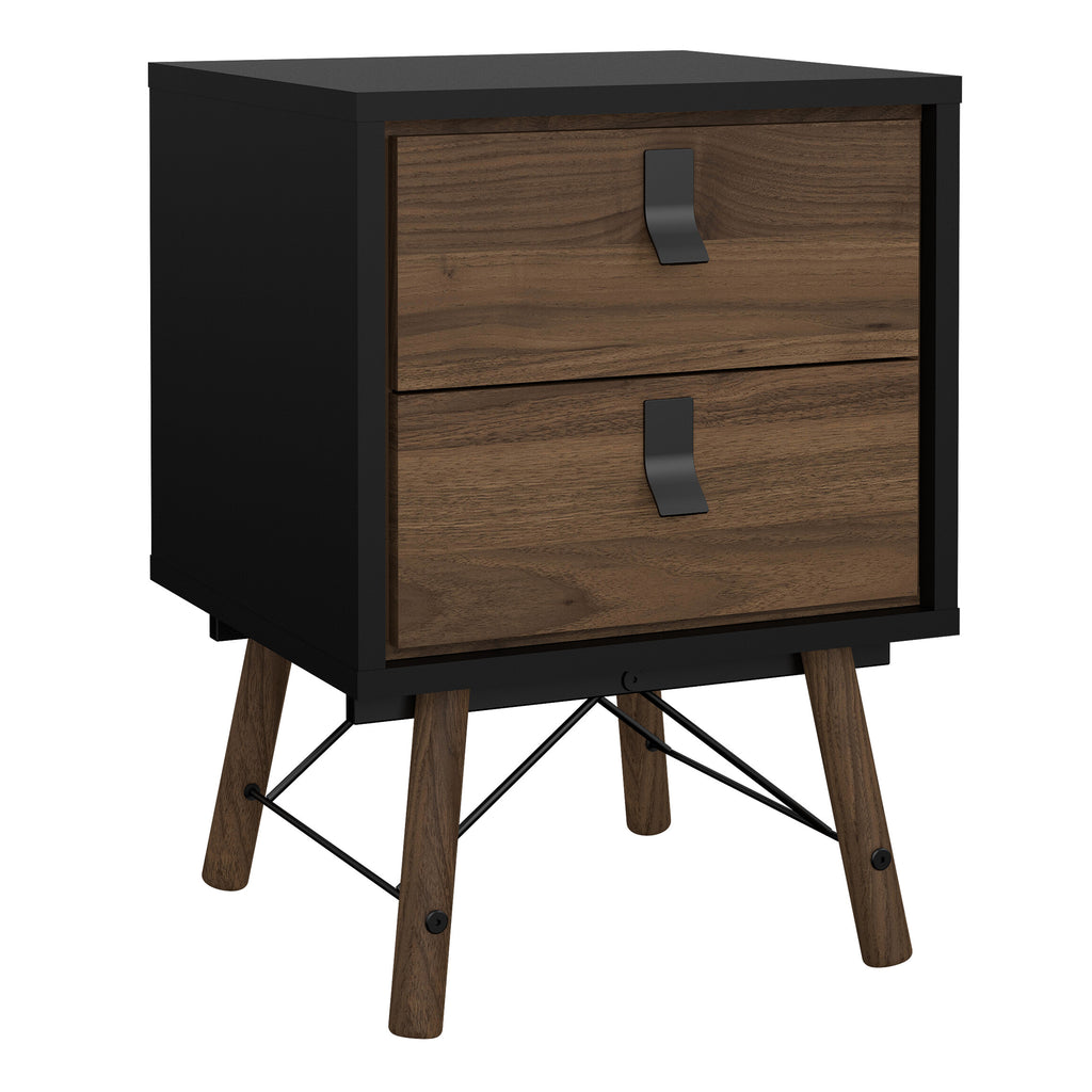 Raya Bedside Cabinet 2 Drawer in Matt Black Walnut
