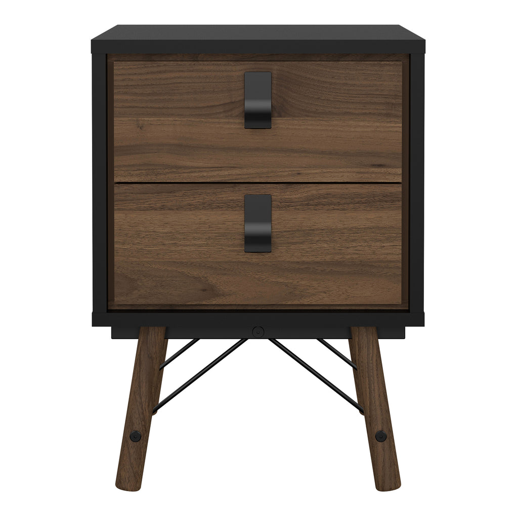 Raya Bedside Cabinet 2 Drawer in Matt Black Walnut