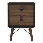 Raya Bedside Cabinet 2 Drawer in Matt Black Walnut