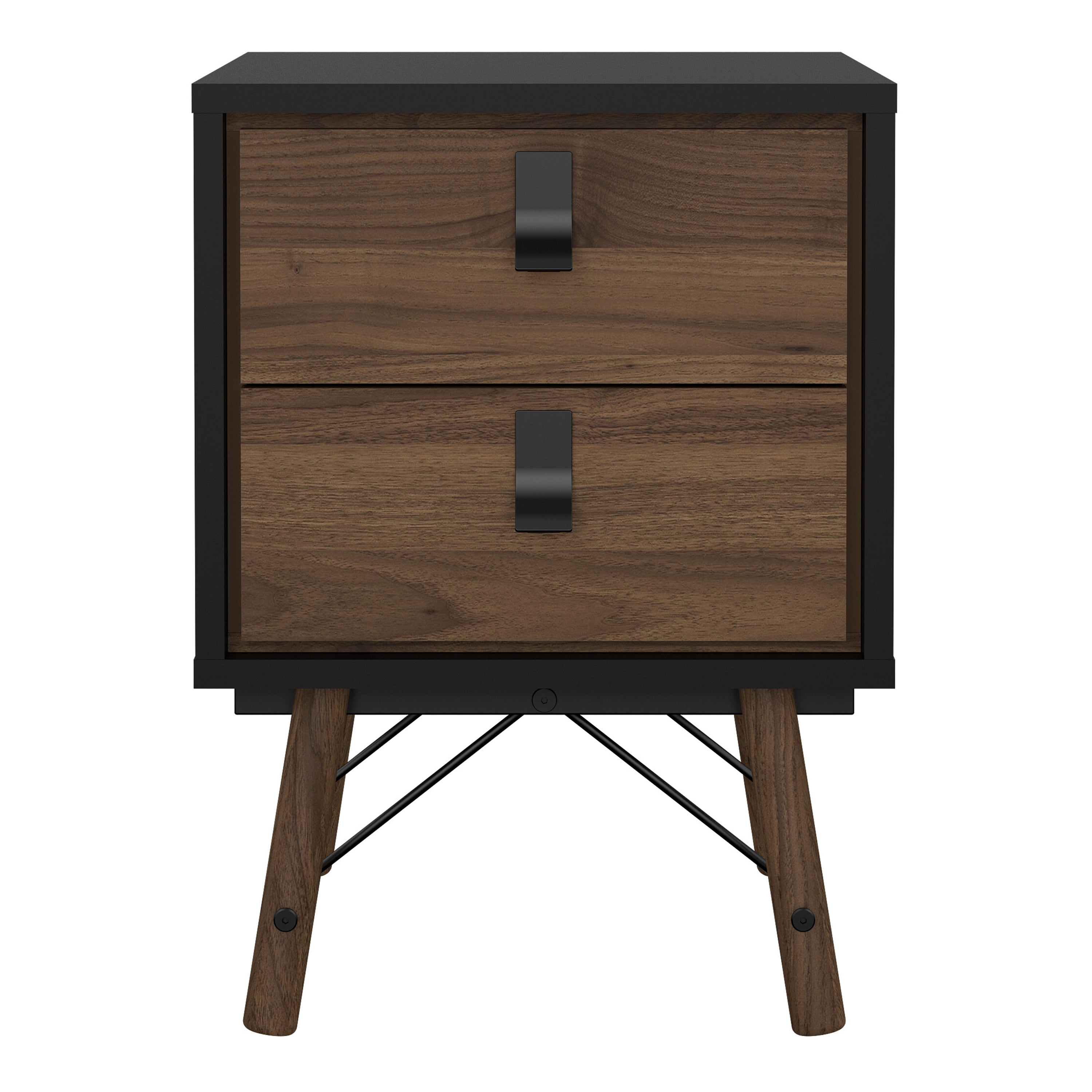 Raya Bedside Cabinet 2 Drawer in Matt Black Walnut