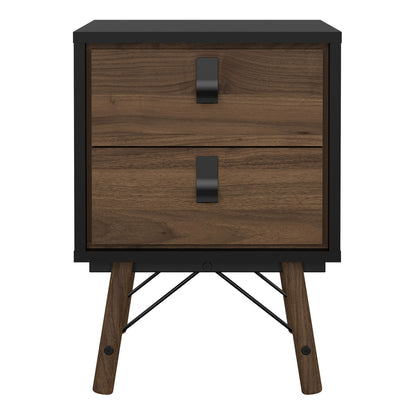 Raya Bedside Cabinet 2 Drawer in Matt Black Walnut