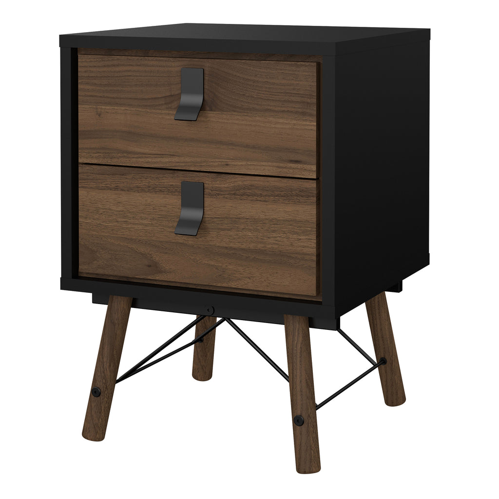 Raya Bedside Cabinet 2 Drawer in Matt Black Walnut
