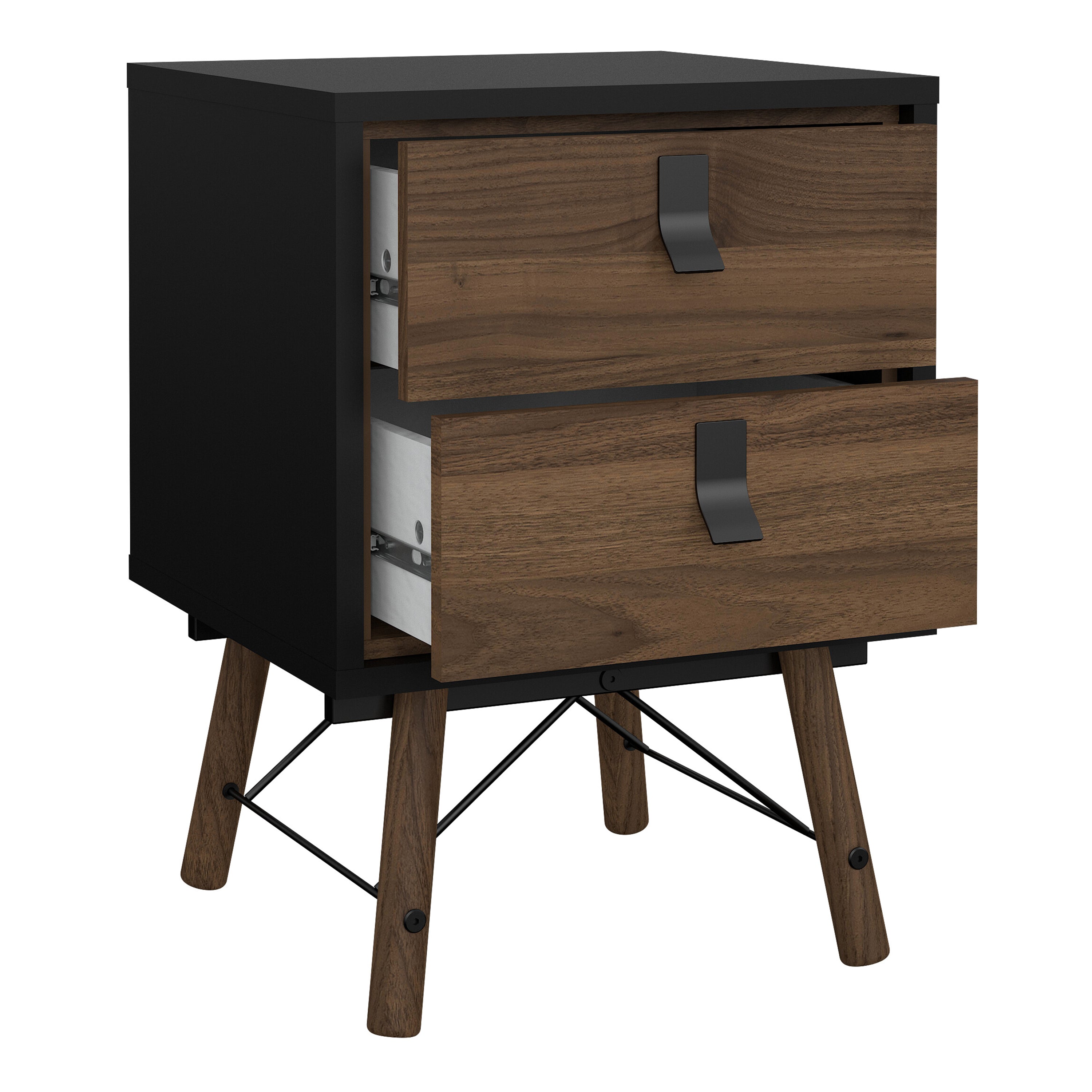 Raya Bedside Cabinet 2 Drawer in Matt Black Walnut