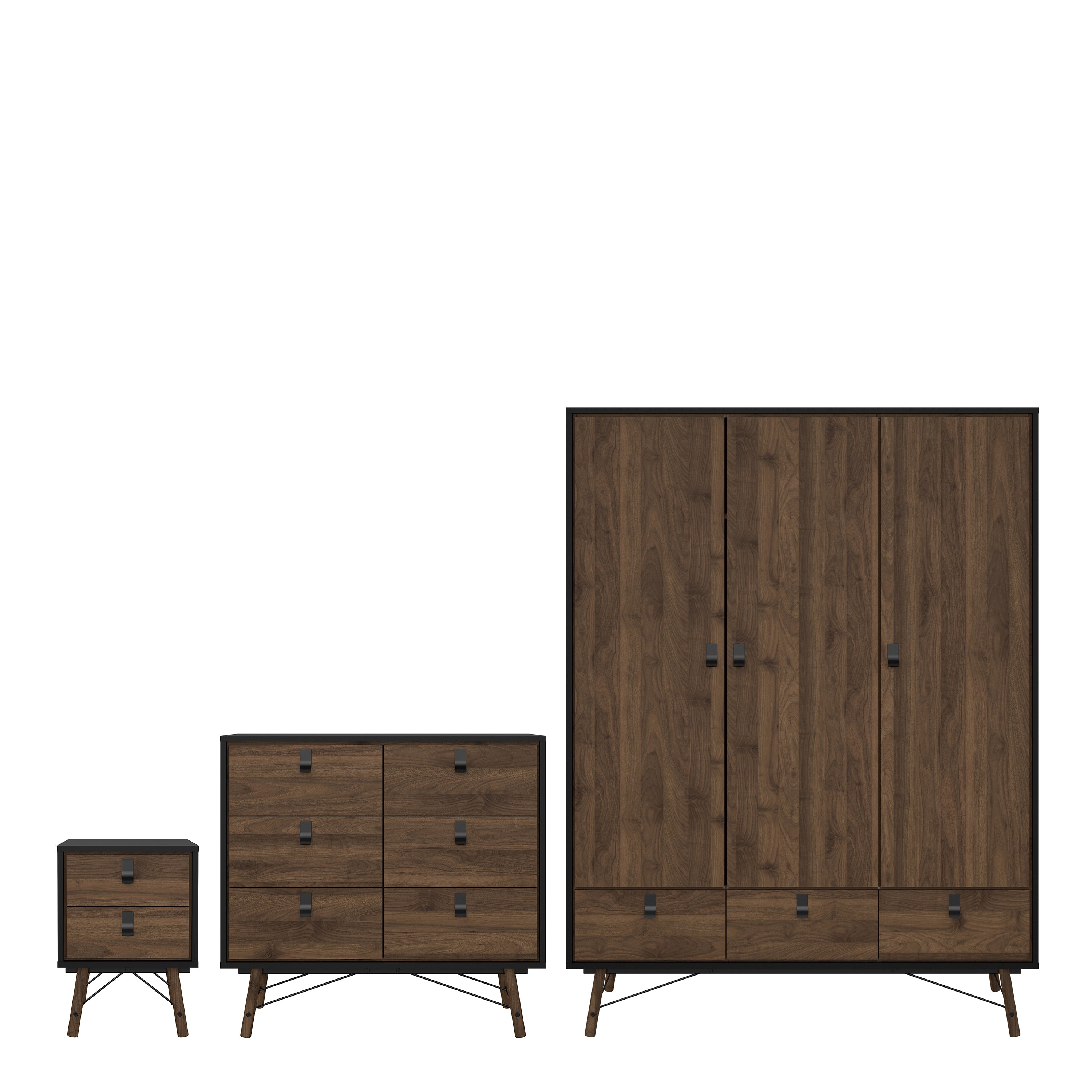Raya Trio Bedroom Set -  in Matt Black Walnut