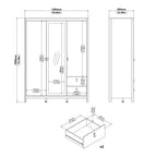 Barcelona Wardrobe with 2 Doors 1 Mirror Door 2 Drawers in Matt Black