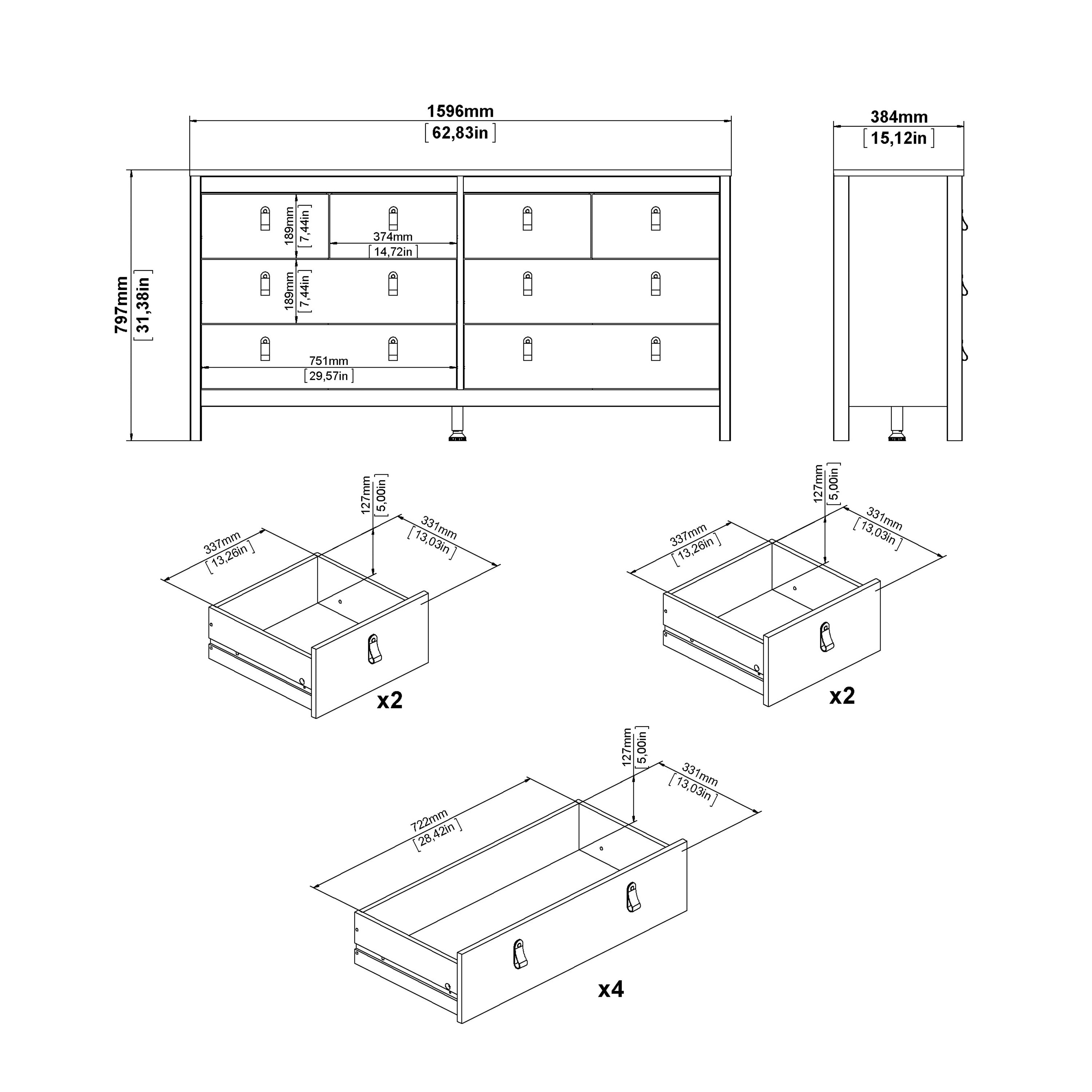 Barcelona Double Dresser 4+4 Drawers in Cashmere