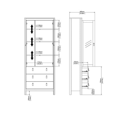 Barcelona China Cabinet 2 Glass Doors with 3 Drawers in Cashmere