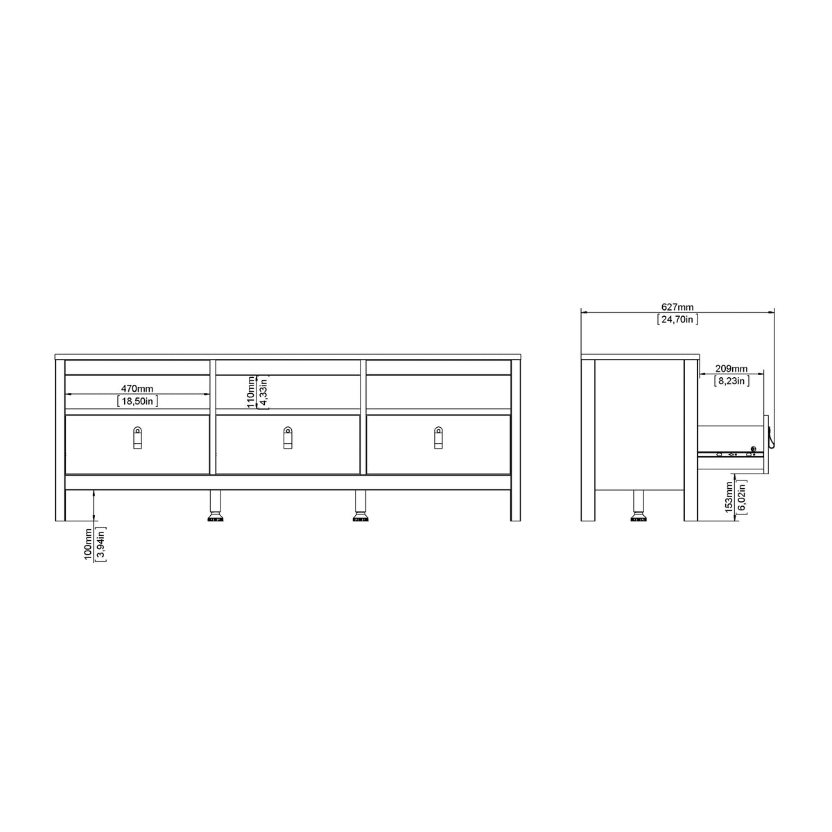 Barcelona TV Unit 3 Drawers in Matt Black