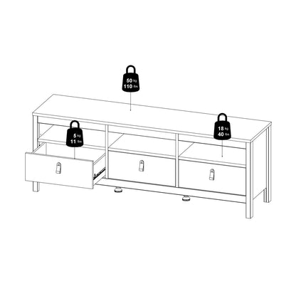 Barcelona TV Unit 3 Drawers in Cashmere
