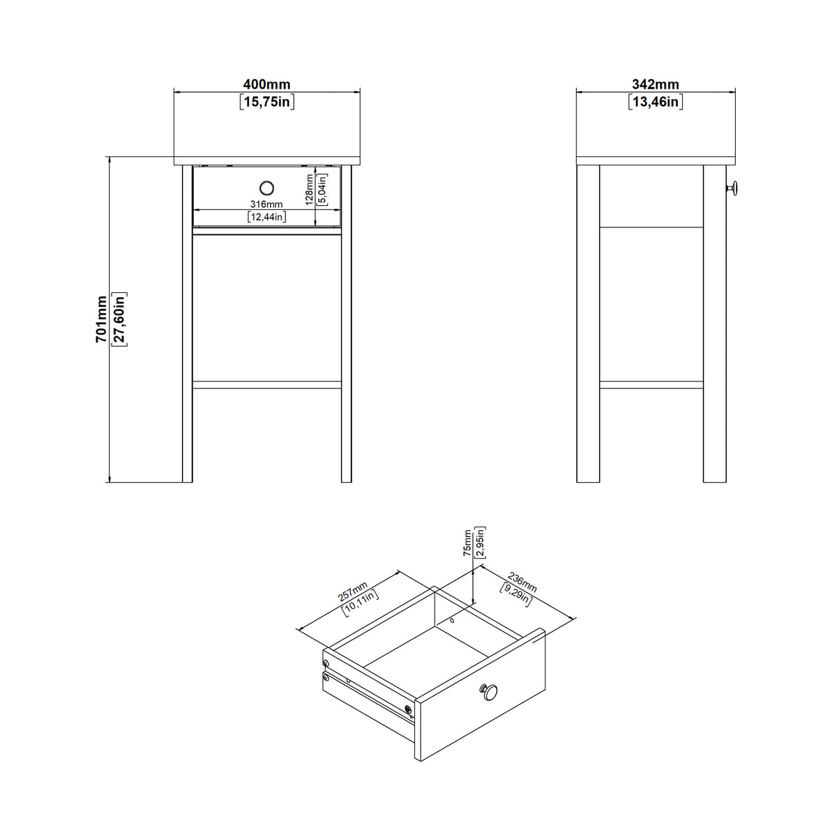 Barcelona Bedside Table with 1 Drawer in Matt Black